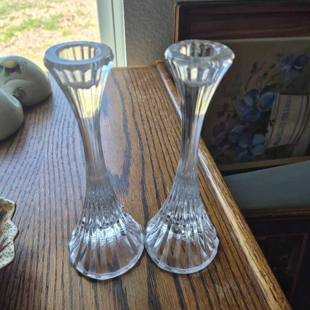 Pair of Mikasa Park Lane Lead Crystal Candle Holders 8" Clear Austrian